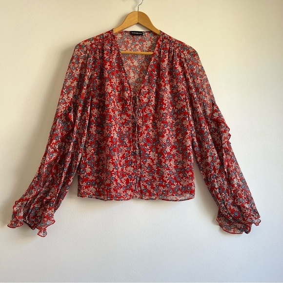 Nicholas Blossom Ruffle Blouse in Red - Picture 6 of 16